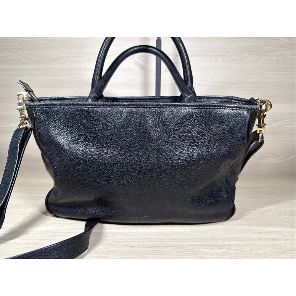Tory Burch Horsebit Jaden Black Pebbled Leather Satchel Shoulder Bag‎ pre owned